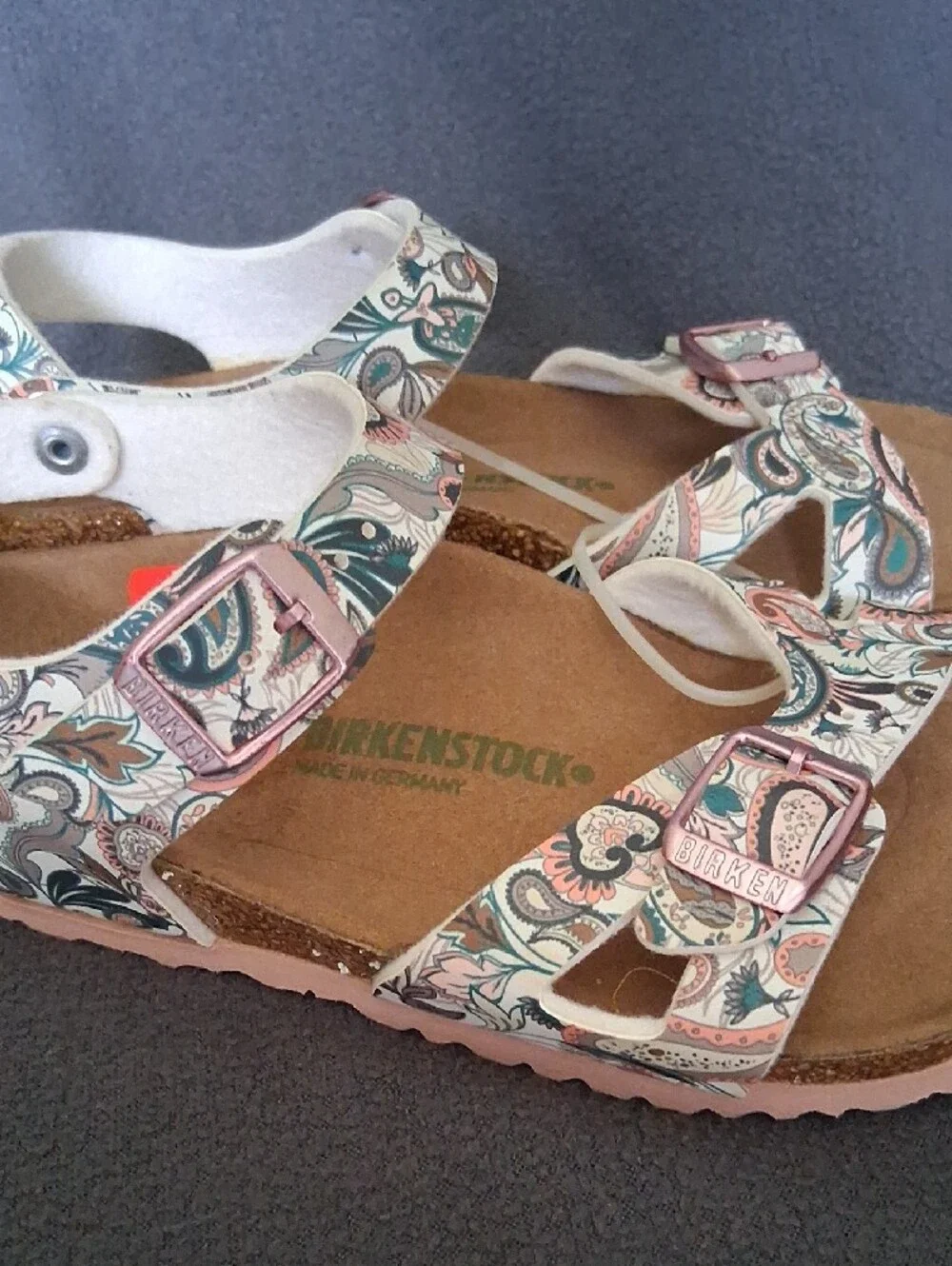 Birkenstock Paisley Double Buckle Sandals - Cream & Teal Size 33 Girl/ 21 Cm